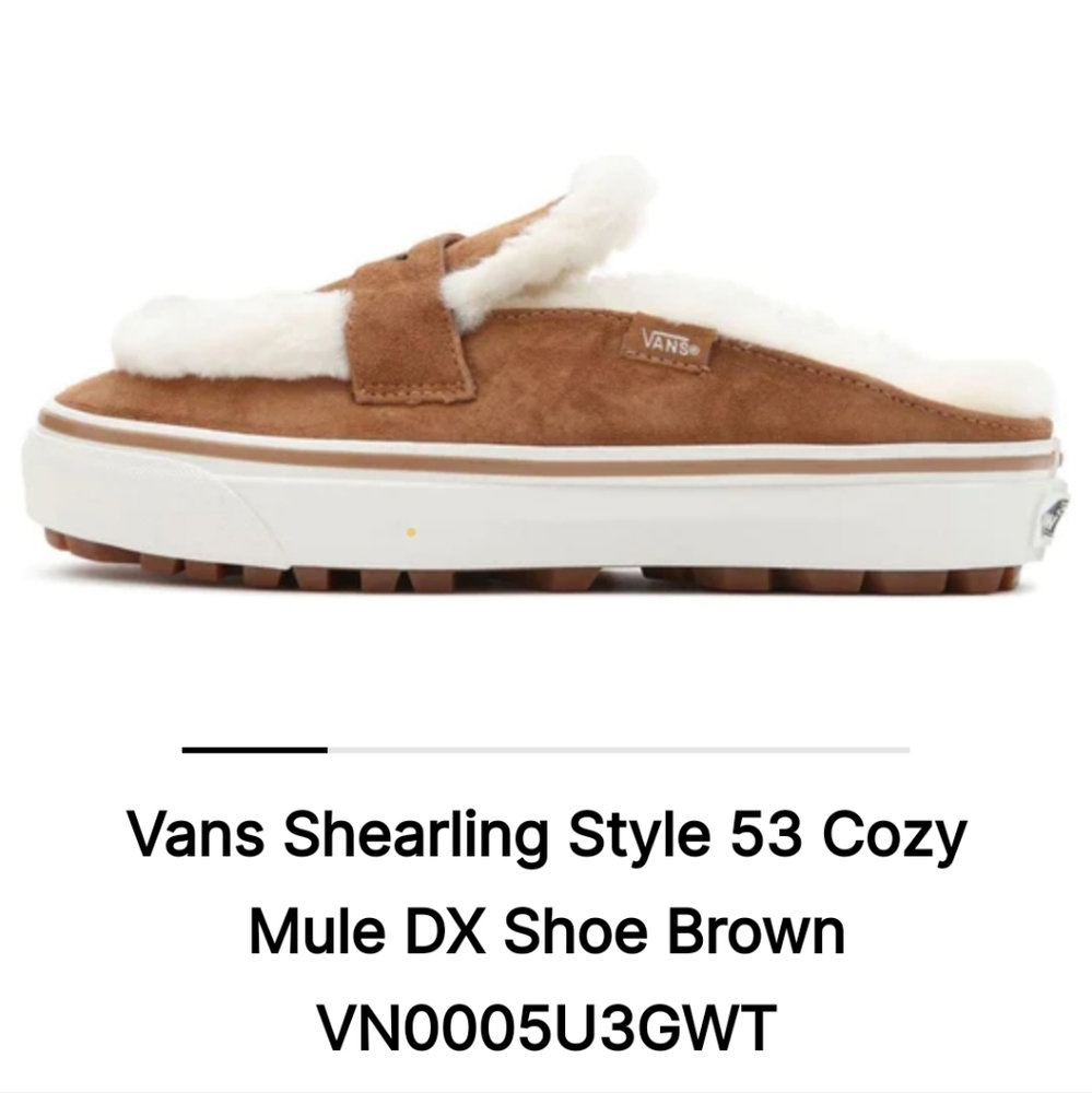 NWOB Vans Style 35 DX Shearling Chipmunk Brown Suede Cozy Mule Loafer Sz 9.5